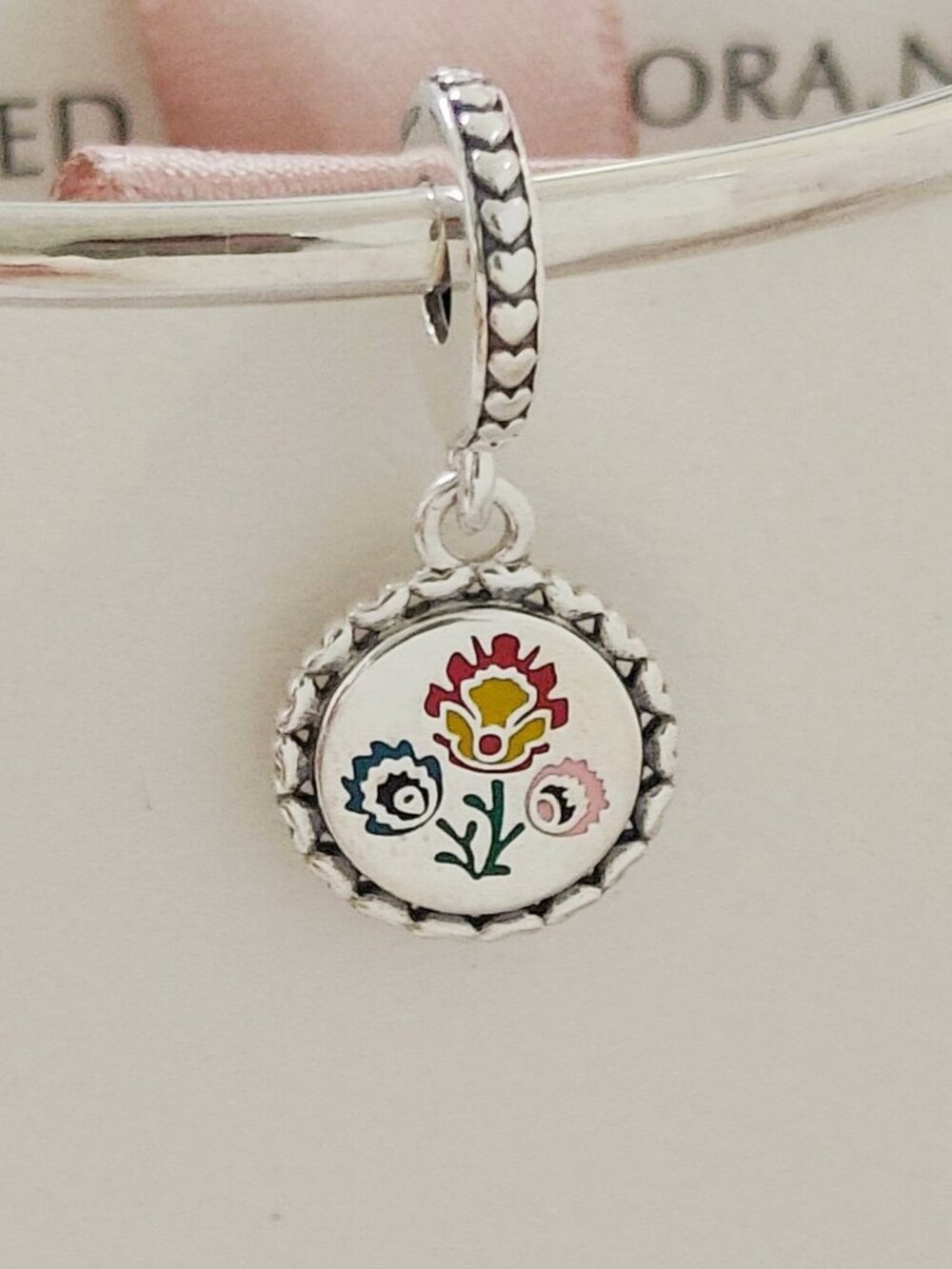 Pandora I Love Poland Zawieszka Flower Dangle Charm 925 Sterling Silver with box